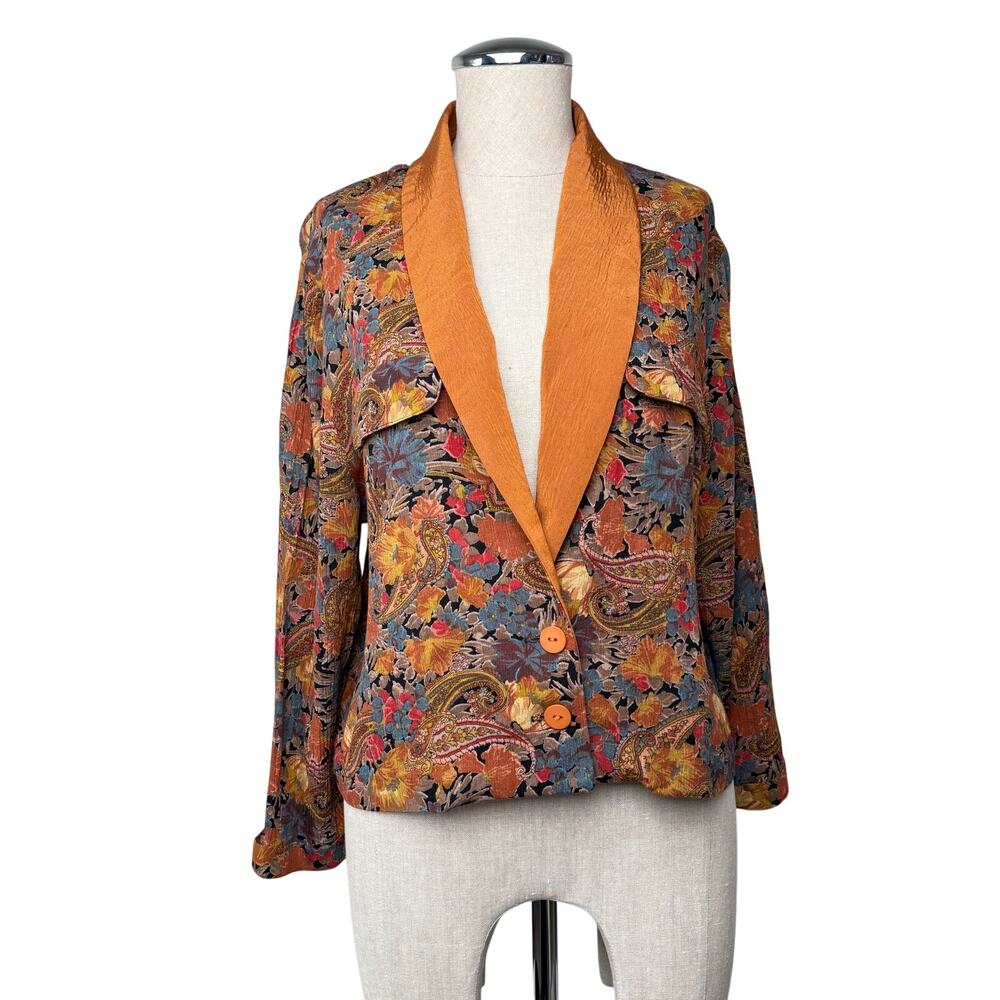 Vintage Worthington Floral Boho Lightweight Blazer Blouse Made in USA Petite 12